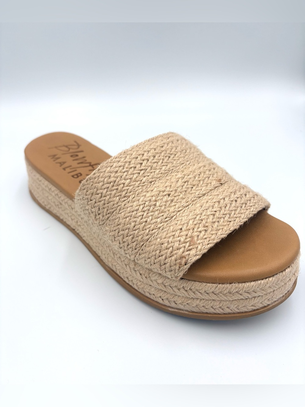Blowfish Cream Woven Rope Espadrille Platform Slip On Slides Size 7.5